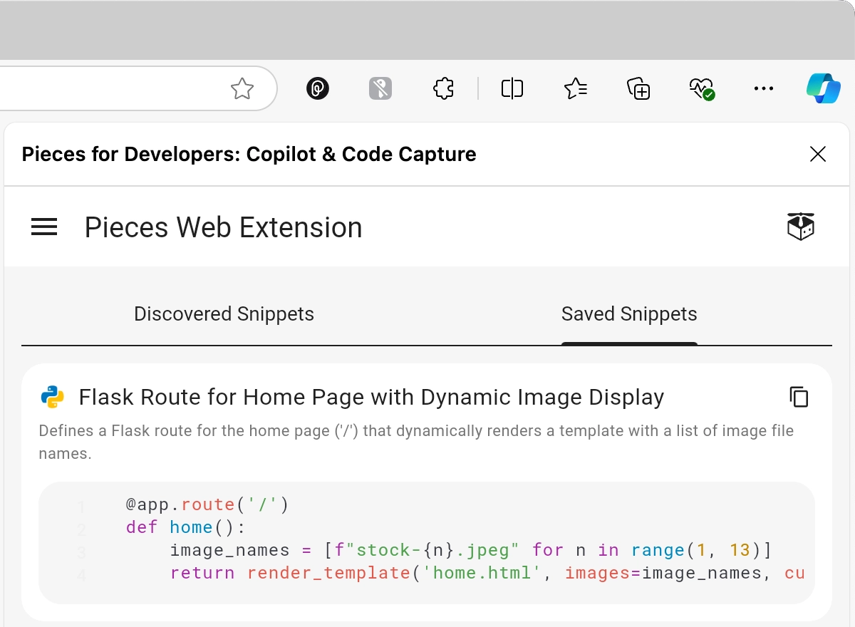 A snippet in the Pieces web extension